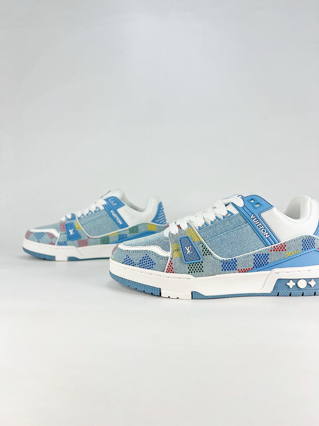 LV Trainer Colorful Checkered Denim Sneakers Fashion Streetwear Trainers Unisex
