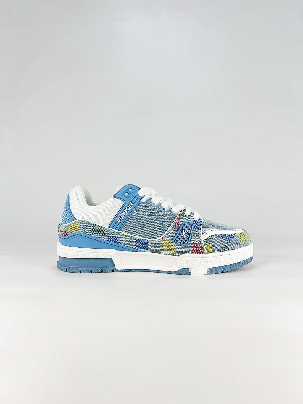 LV Trainer Colorful Checkered Denim Sneakers Fashion Streetwear Trainers Unisex