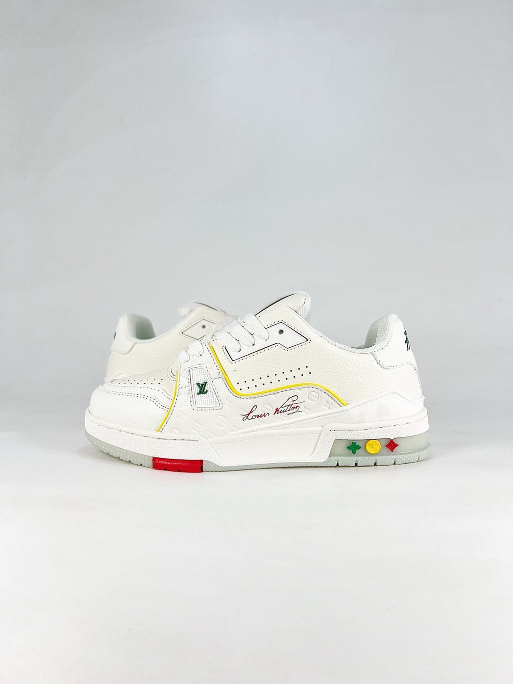 LV Skate Sneaker  Crystal Embellished Casual Shoes Unisex Beige and Colorful Label Name Style