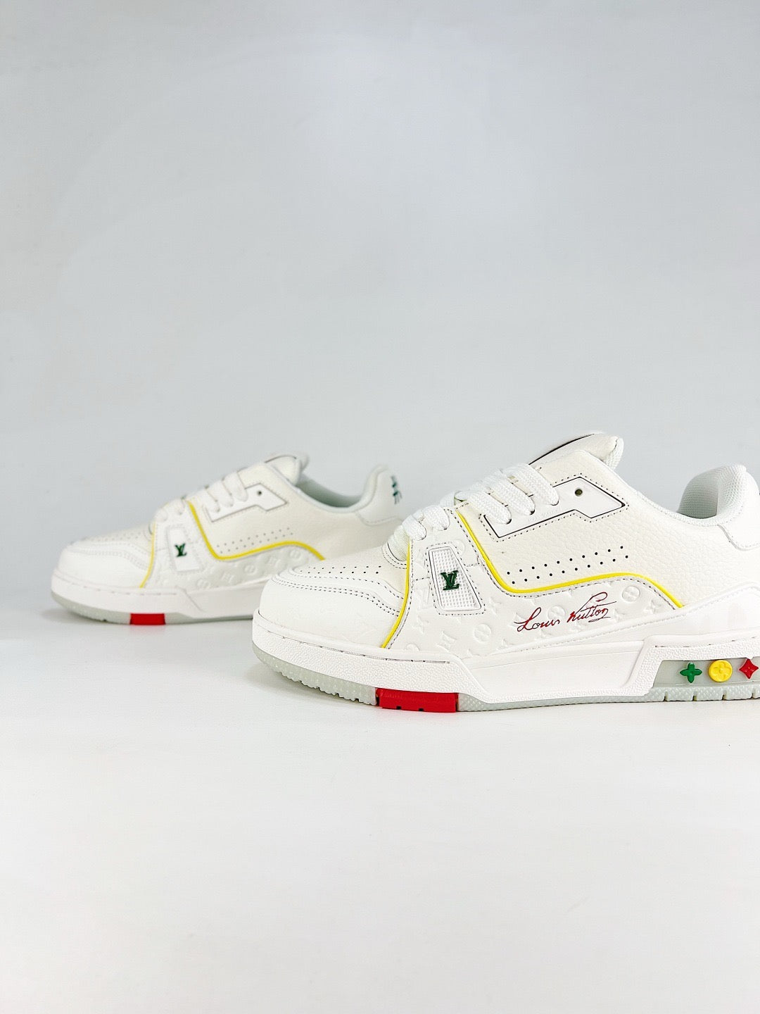 LV Skate Sneaker  Crystal Embellished Casual Shoes Unisex Beige and Colorful Label Name Style