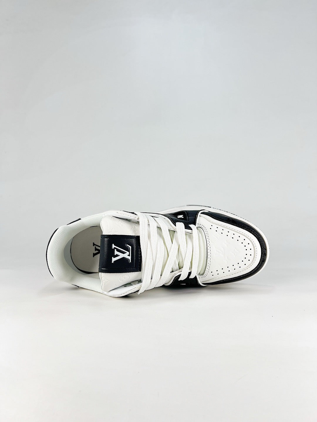 LV Skate Sneaker  Crystal Embellished Casual Shoes Unisex Black and white monogram patchwork