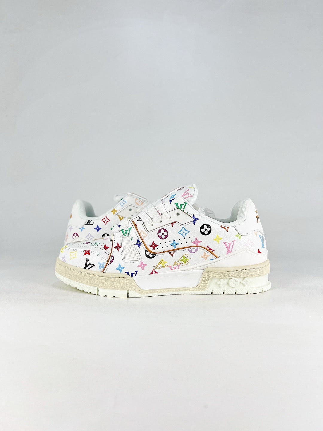LV Skate Sneaker  Crystal Embellished Casual Shoes Unisex White base full-color monogram print