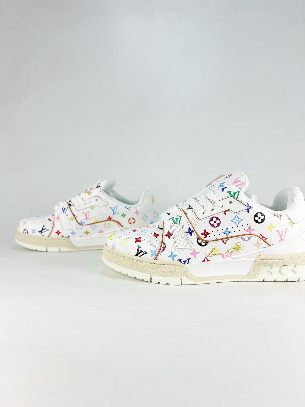 LV Skate Sneaker  Crystal Embellished Casual Shoes Unisex White base full-color monogram print