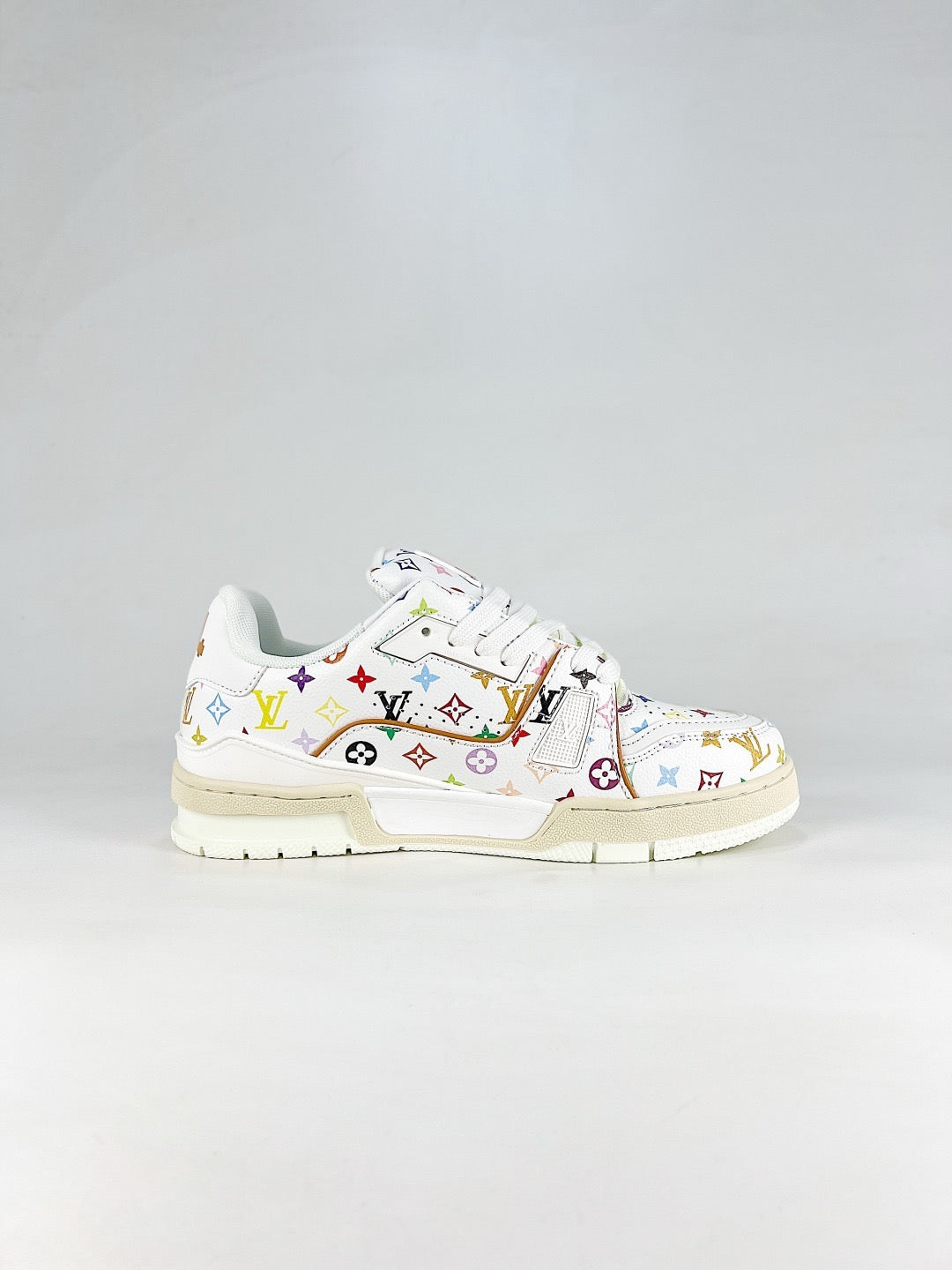 LV Skate Sneaker  Crystal Embellished Casual Shoes Unisex White base full-color monogram print