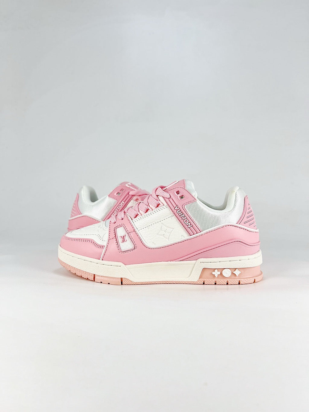 LV Skate Sneaker  Crystal Embellished Casual Shoes Unisex Pink and white color block