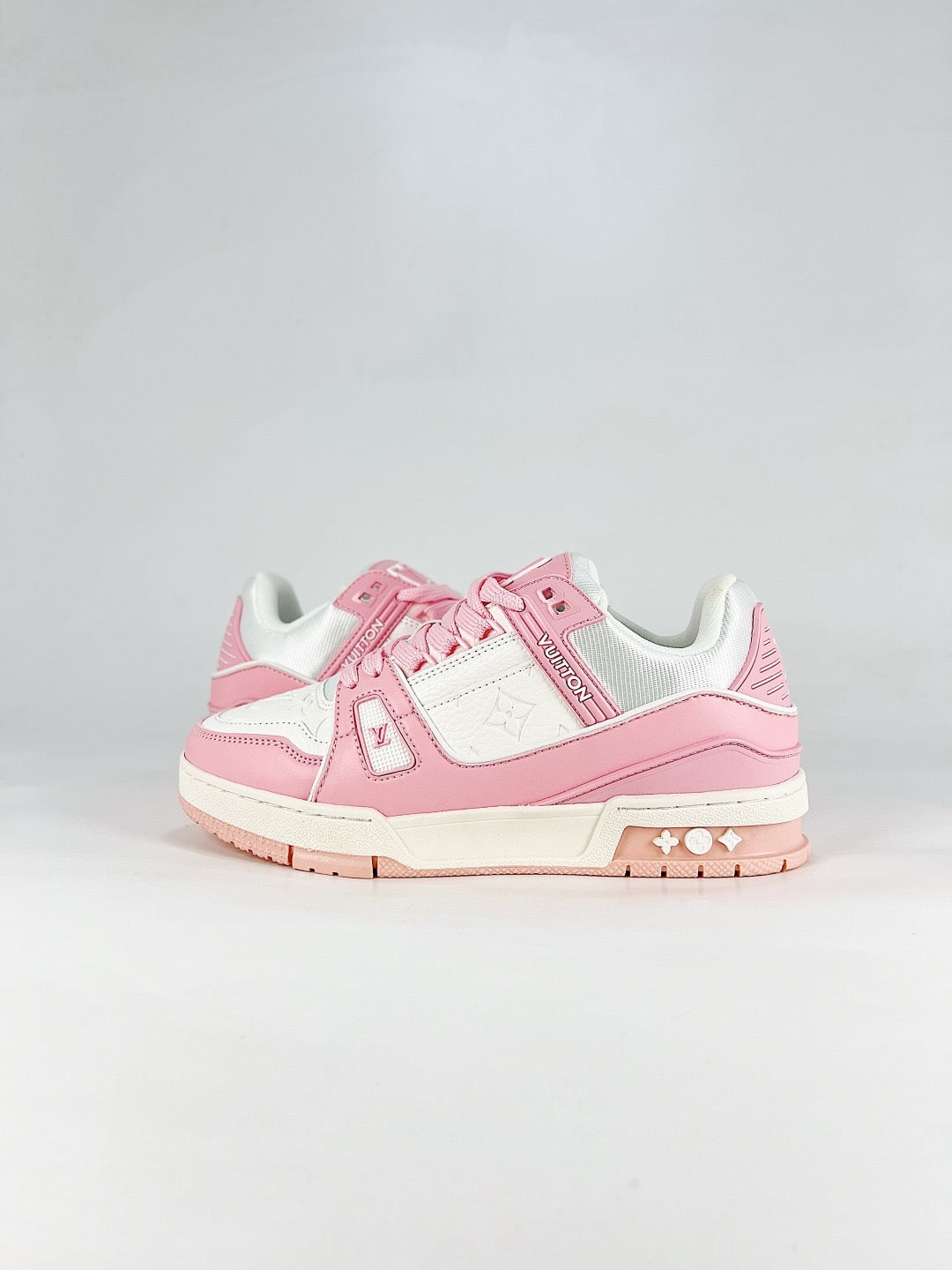 LV Skate Sneaker  Crystal Embellished Casual Shoes Unisex Pink and white color block