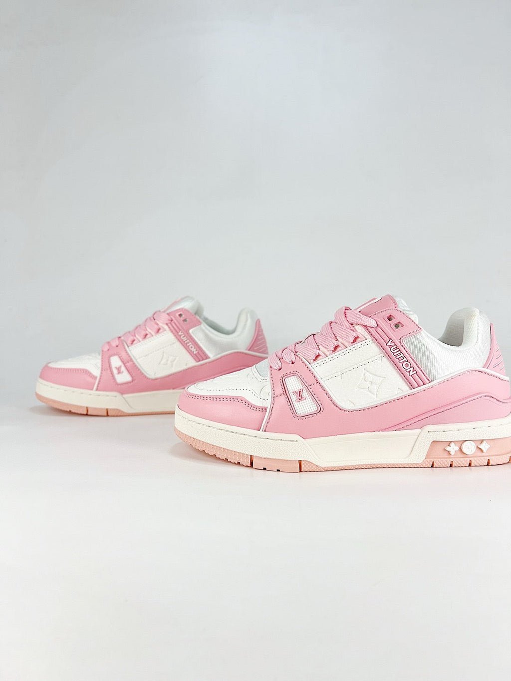 LV Skate Sneaker  Crystal Embellished Casual Shoes Unisex Pink and white color block