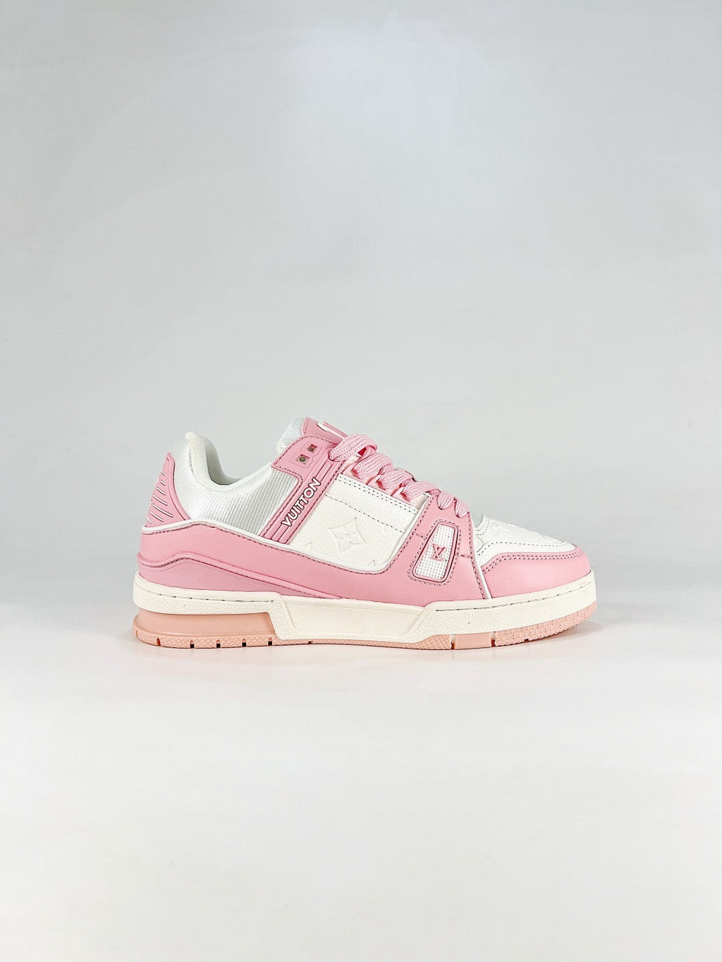 LV Skate Sneaker  Crystal Embellished Casual Shoes Unisex Pink and white color block