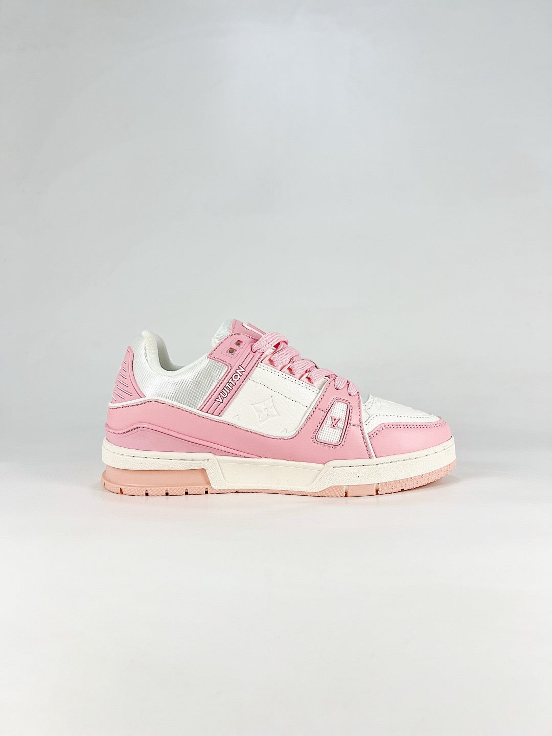 LV Skate Sneaker  Crystal Embellished Casual Shoes Unisex Pink and white color block