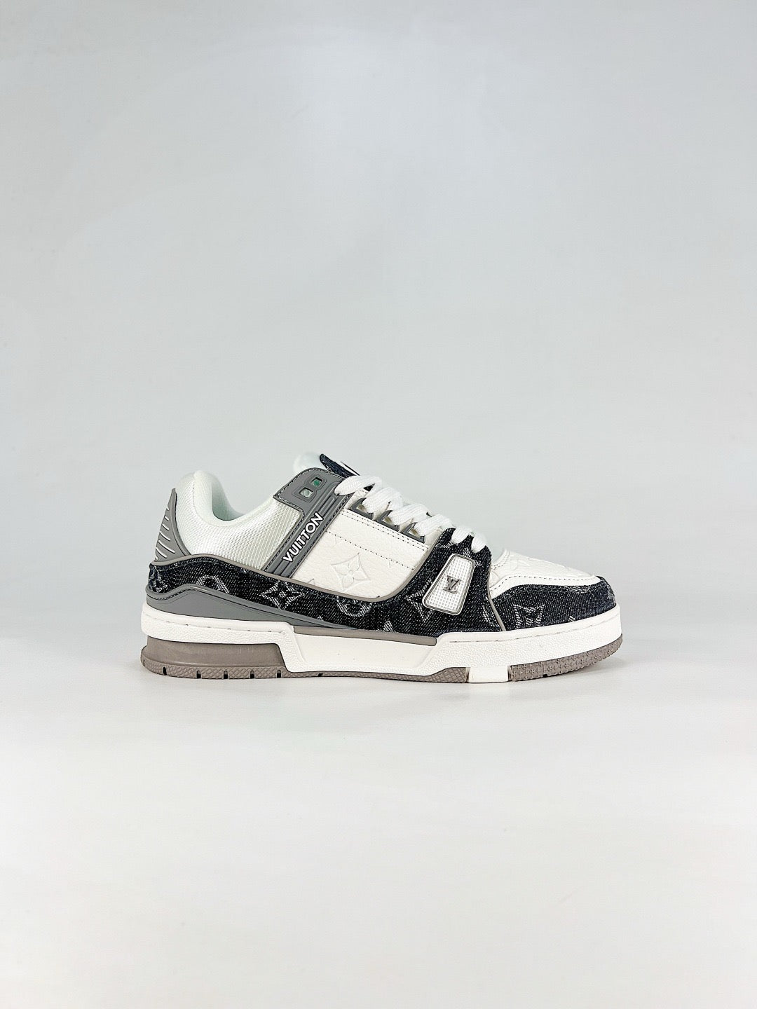 LV Skate Sneaker  Crystal Embellished Casual Shoes Unisex Black and white monogram fabric patchwork