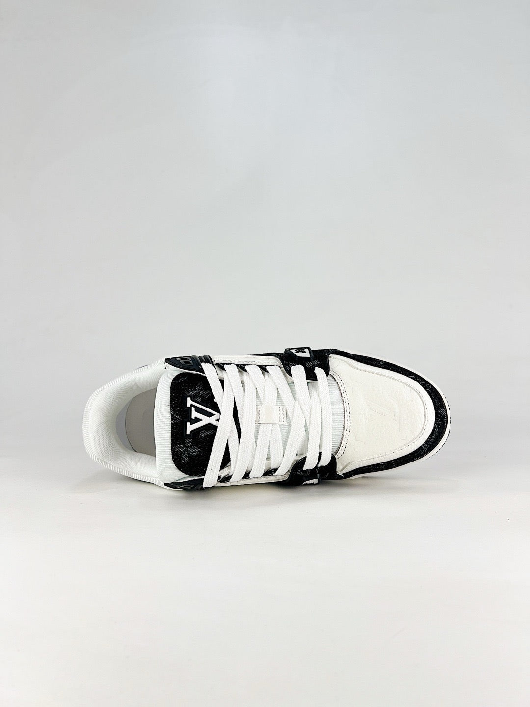 LV Skate Sneaker  Crystal Embellished Casual Shoes Unisex Black and white monogram fabric patchwork
