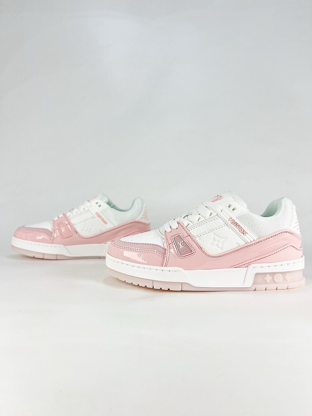 LV Trainer White Pink Patent Monogram Sneakers Luxury Low Top Trainers Unisex