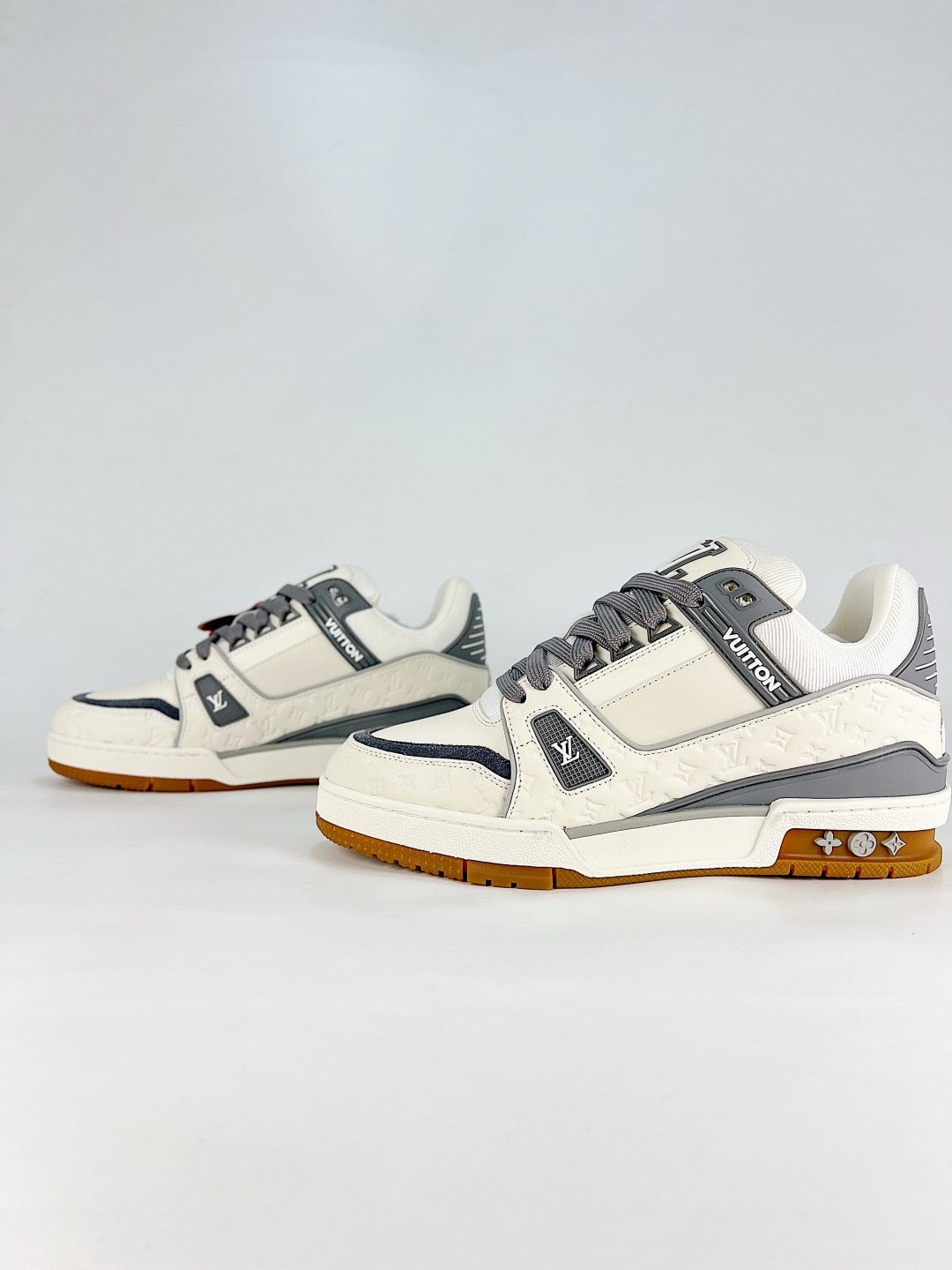 LV Trainer Off White Grey Monogram Sneakers Luxury Low Top Trainers Unisex