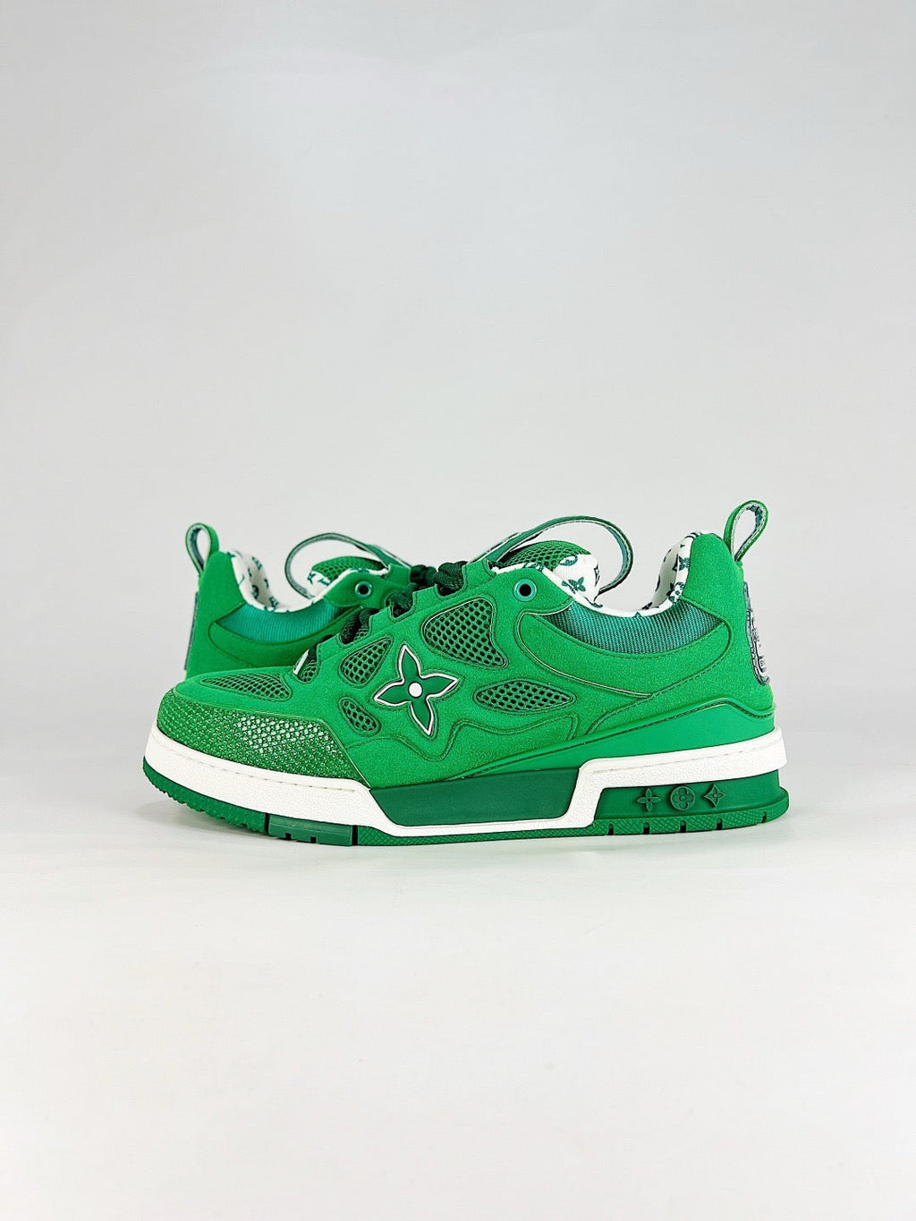 LV Skate Green Mesh Monogram Flower Sneakers Luxury Low Top Trainers Unisex