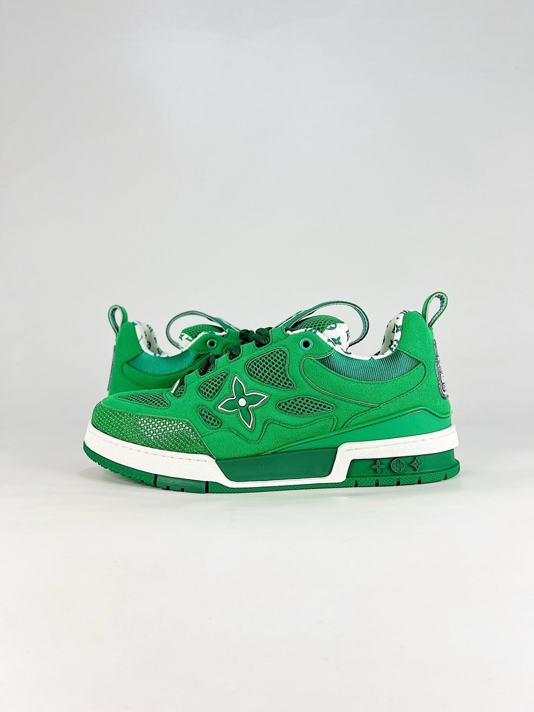LV Skate Green Mesh Monogram Flower Sneakers Luxury Low Top Trainers Unisex