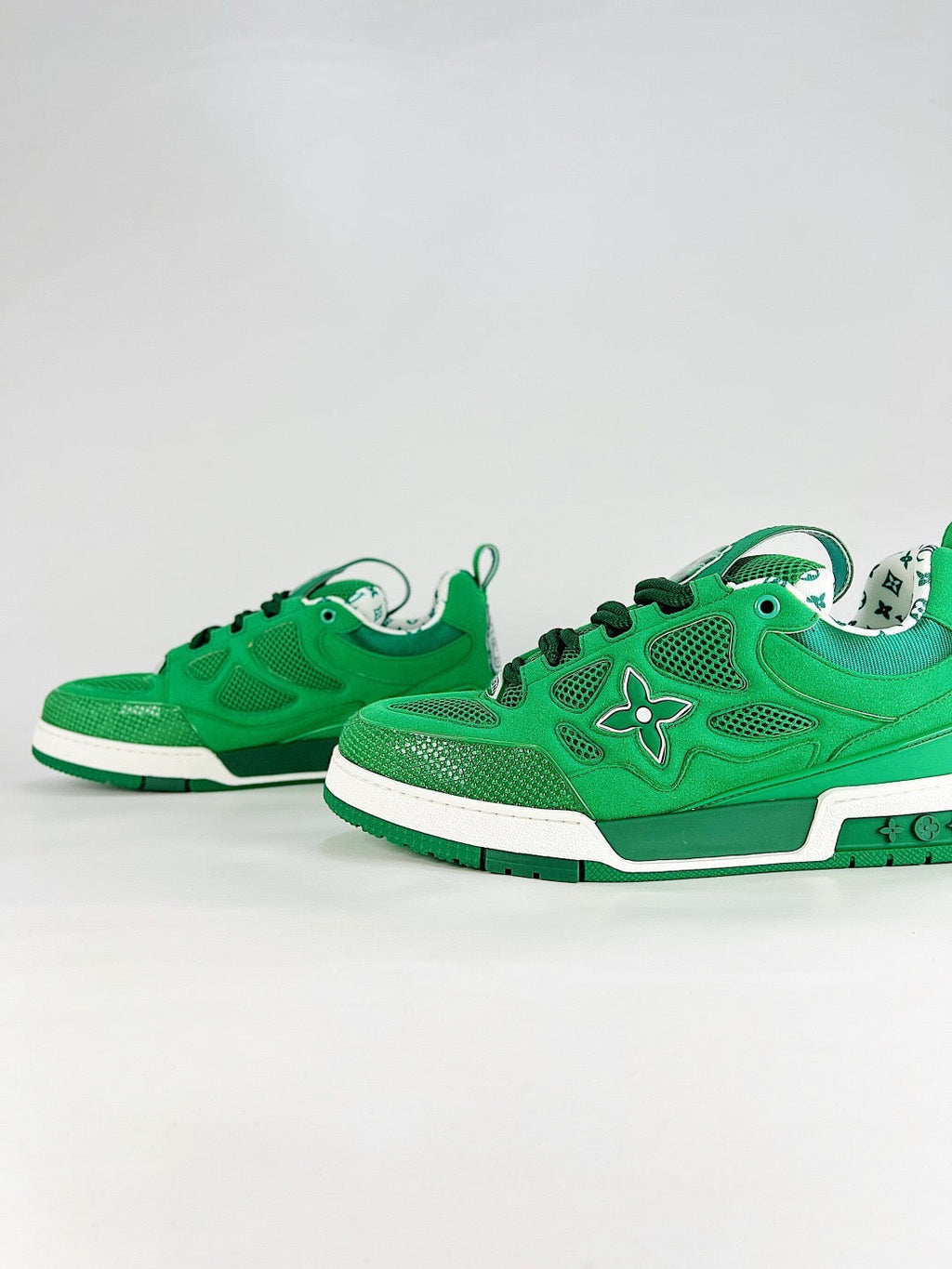 LV Skate Green Mesh Monogram Flower Sneakers Luxury Low Top Trainers Unisex