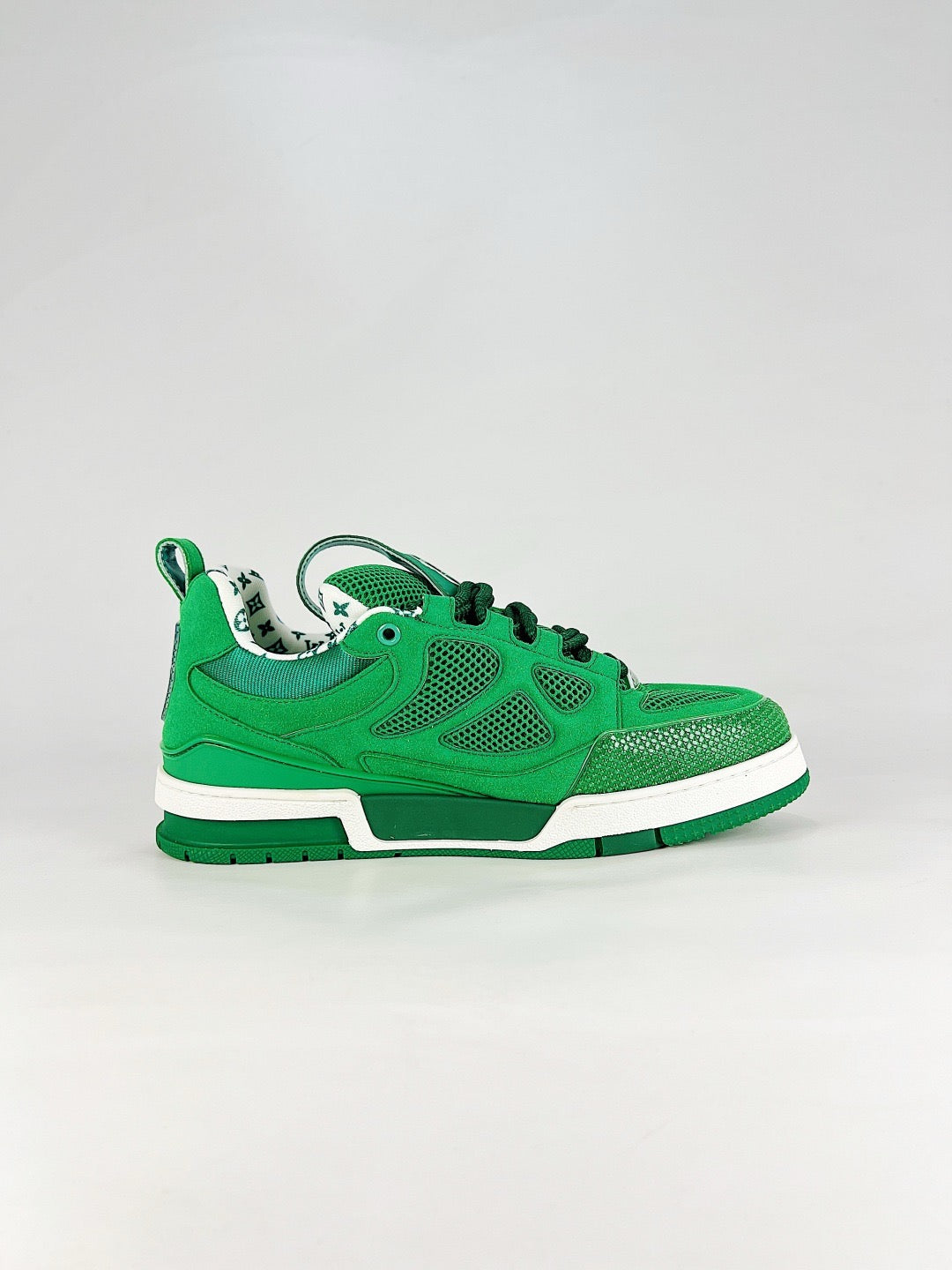 LV Skate Green Mesh Monogram Flower Sneakers Luxury Low Top Trainers Unisex
