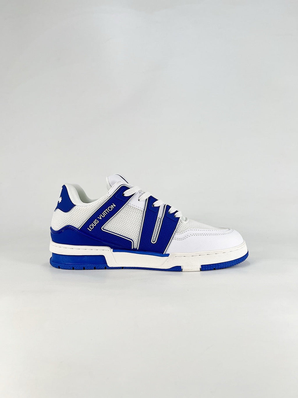LV Trainer Sneakers Men Women White Blue Mesh Leather Casual Skate Shoes