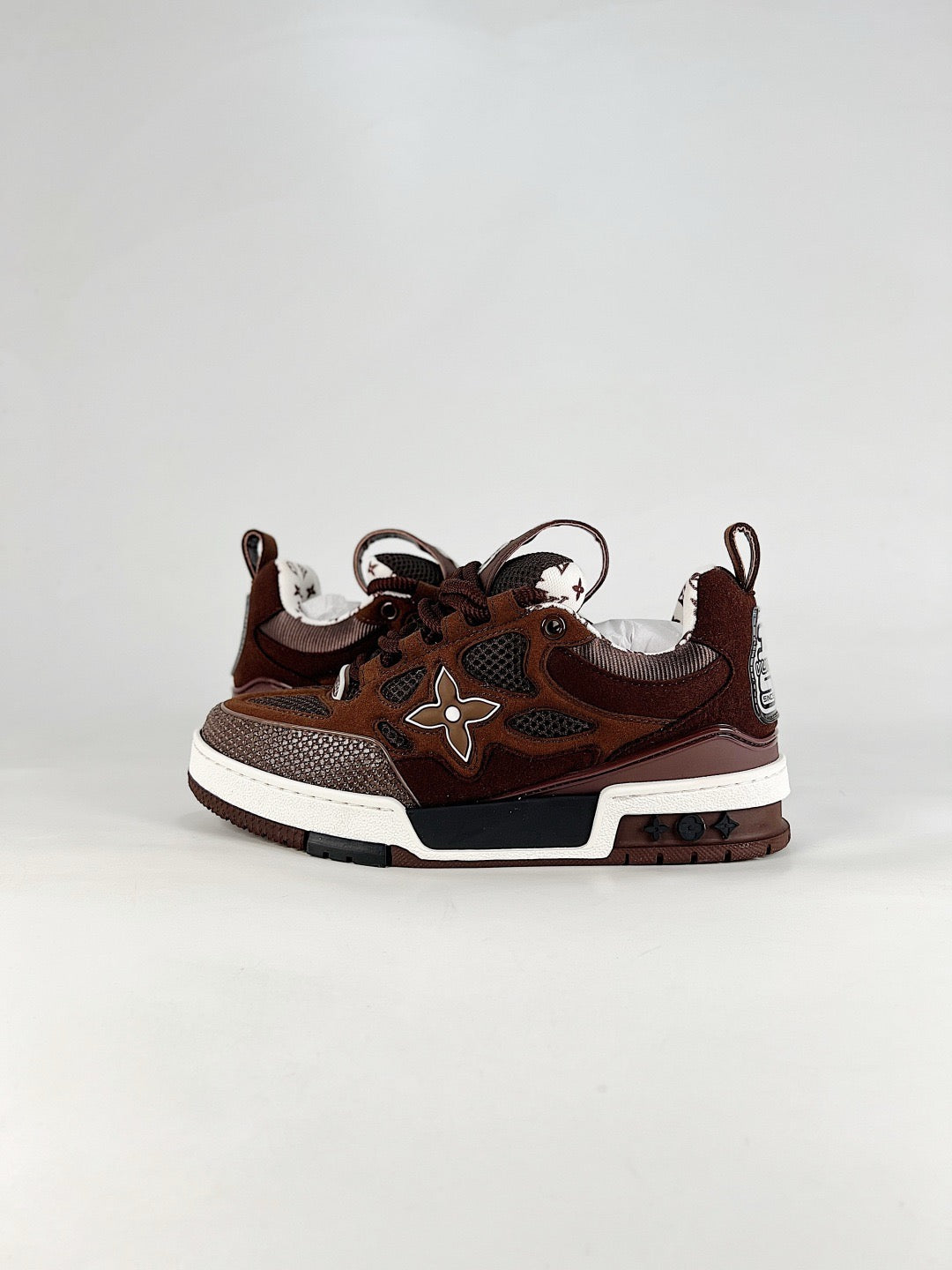 LV Skate Sneakers Men Women Brown Mesh Suede Casual Skate Shoes