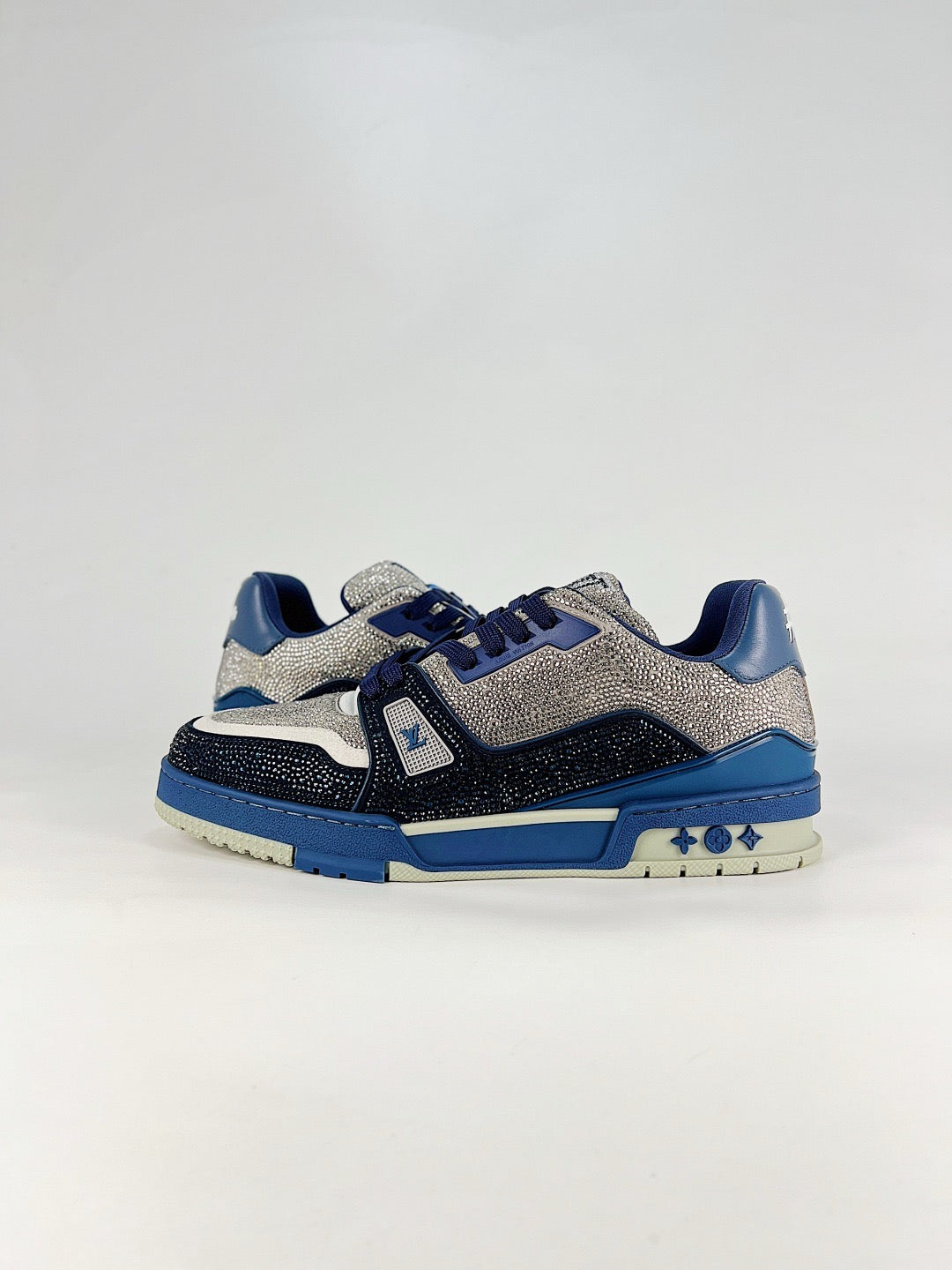 LV Trainer Sneakers Men Women Blue Black Silver Rhinestone Casual Skate Shoes