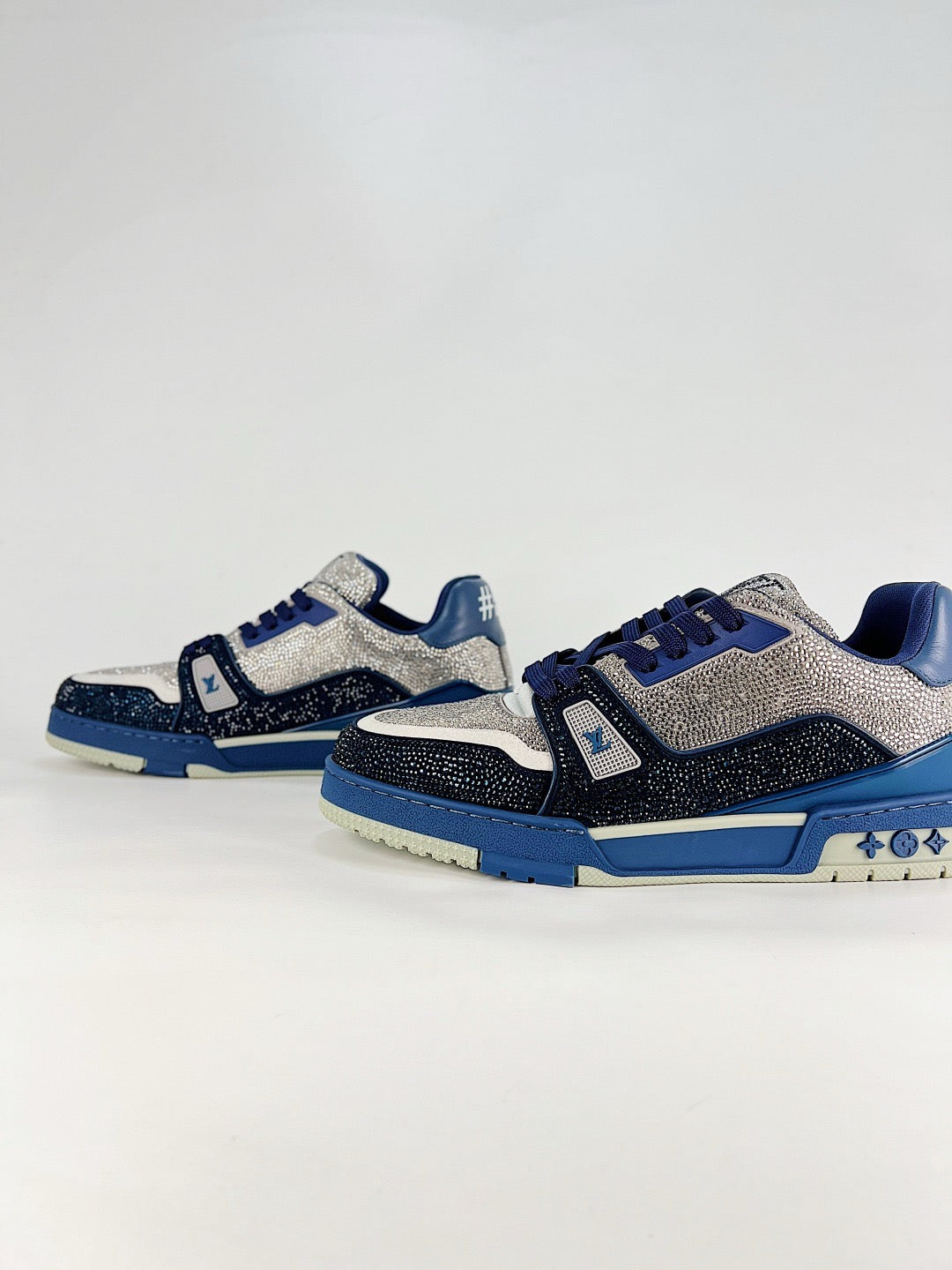 LV Trainer Sneakers Men Women Blue Black Silver Rhinestone Casual Skate Shoes