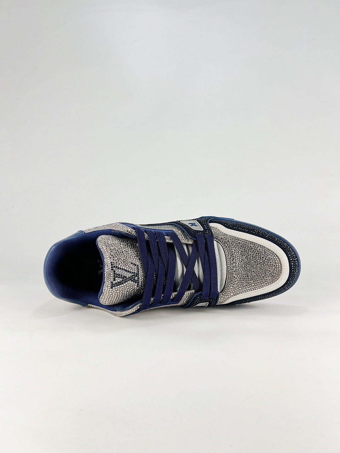 LV Trainer Sneakers Men Women Blue Black Silver Rhinestone Casual Skate Shoes