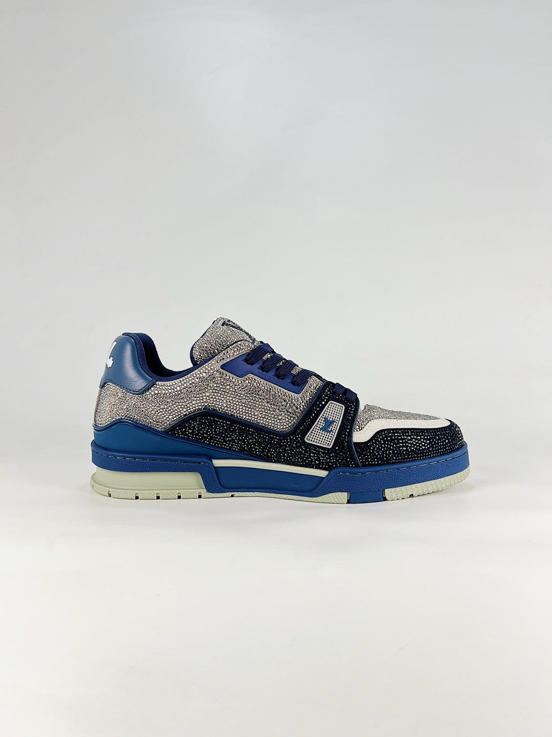 LV Trainer Sneakers Men Women Blue Black Silver Rhinestone Casual Skate Shoes