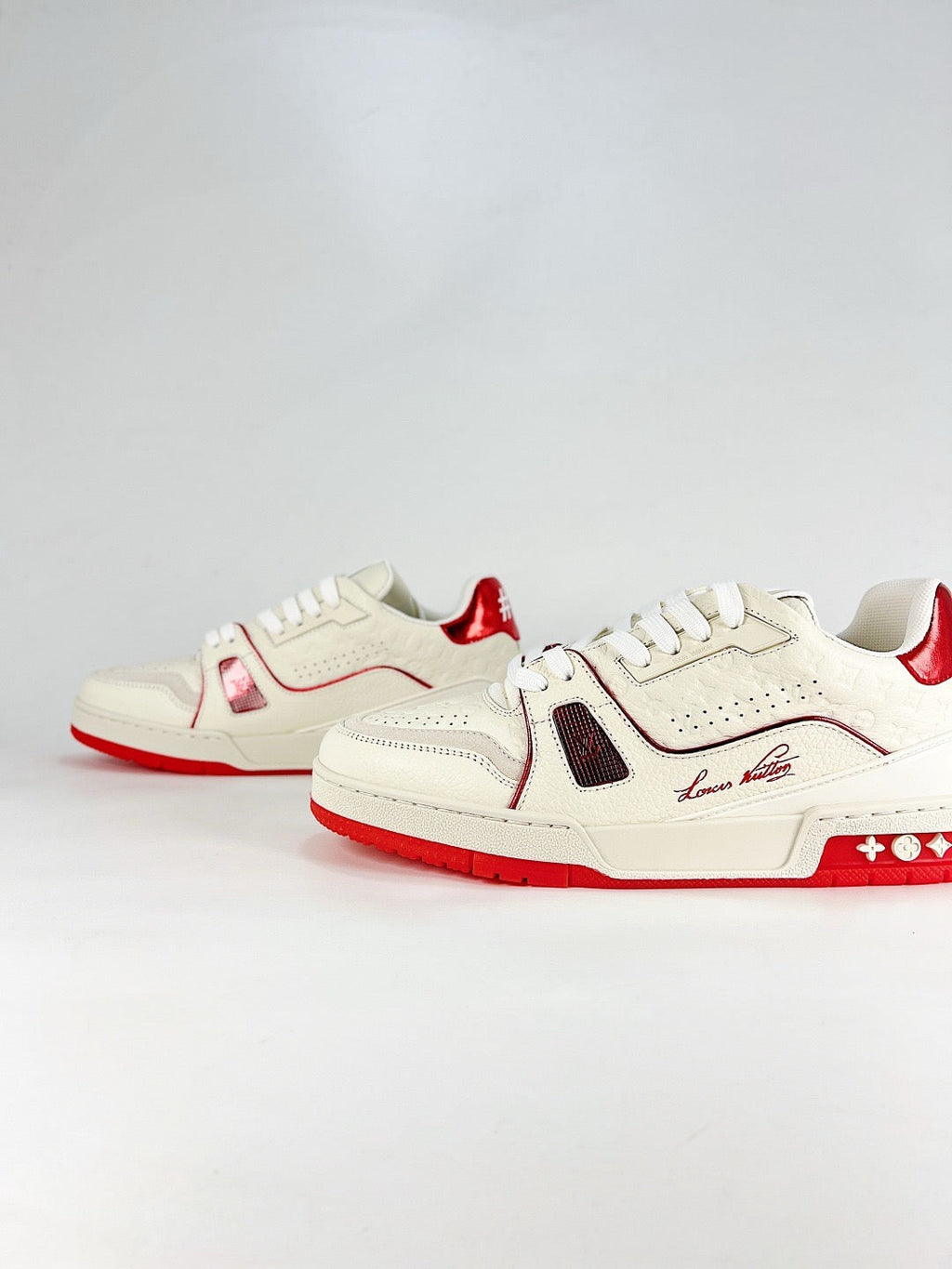 LV Trainer Sneakers Men Women Off White Red Heel Signature Casual Skate Shoes
