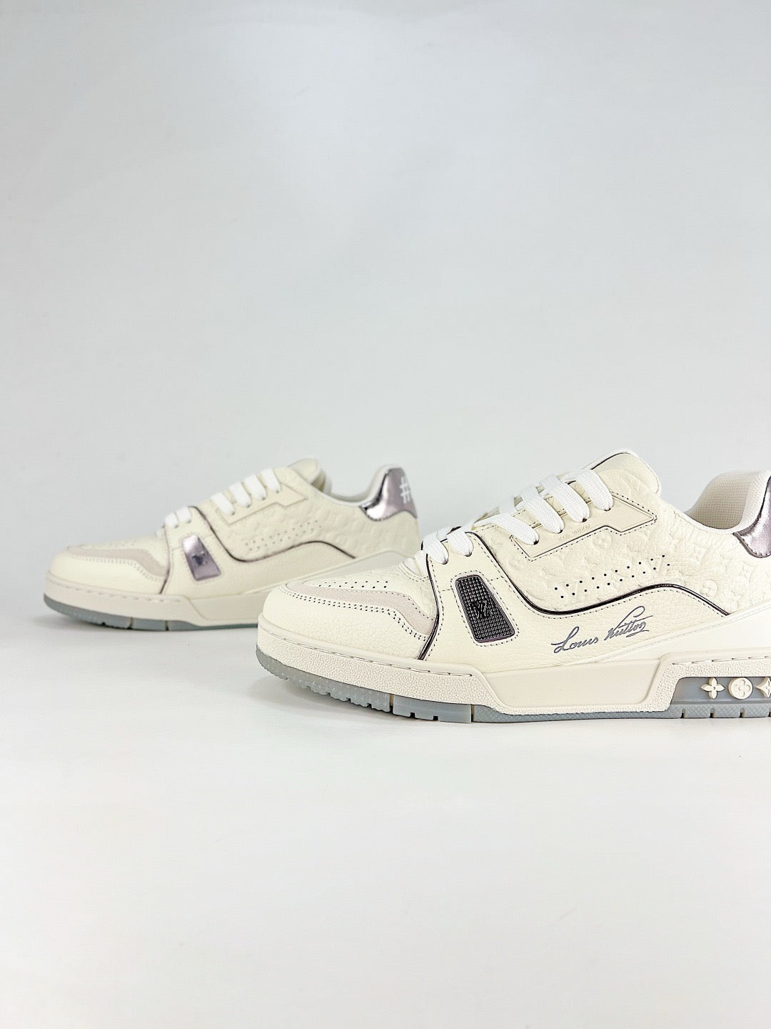 LV Trainer Sneakers Men Women Off White Silver Heel Signature Casual Skate Shoes