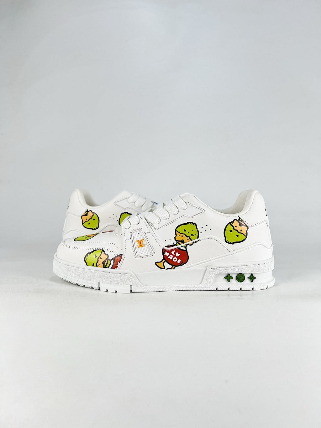 LV Trainer Sneakers Men Women White Cartoon Print Casual Skate Shoes