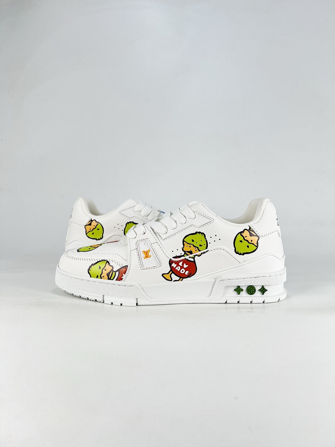 LV Trainer Sneakers Men Women White Cartoon Print Casual Skate Shoes