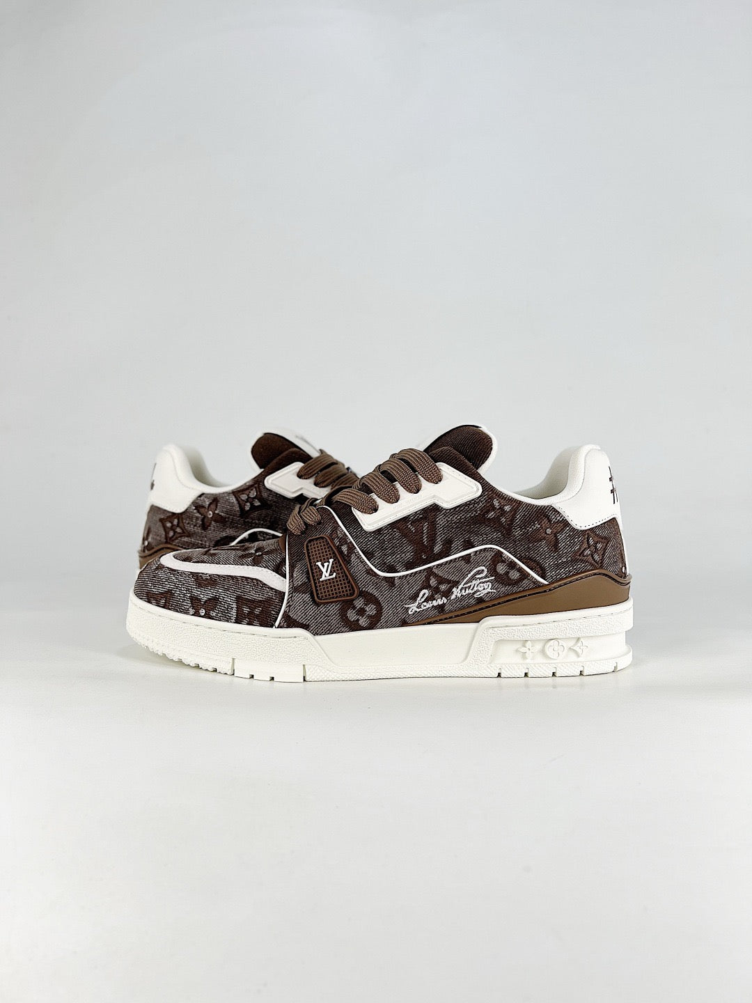 LV Trainer Sneakers Men Women Brown Monogram Denim Signature Casual Skate Shoes