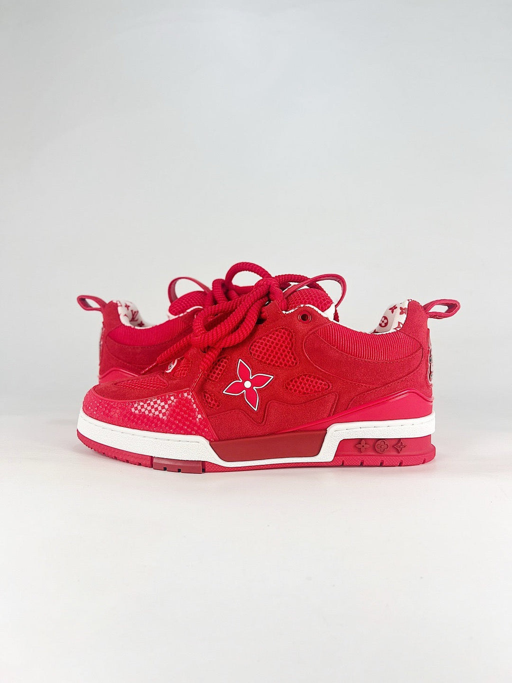 LV Skate Sneakers Men Women All Red Suede Mesh Casual Skate Shoes