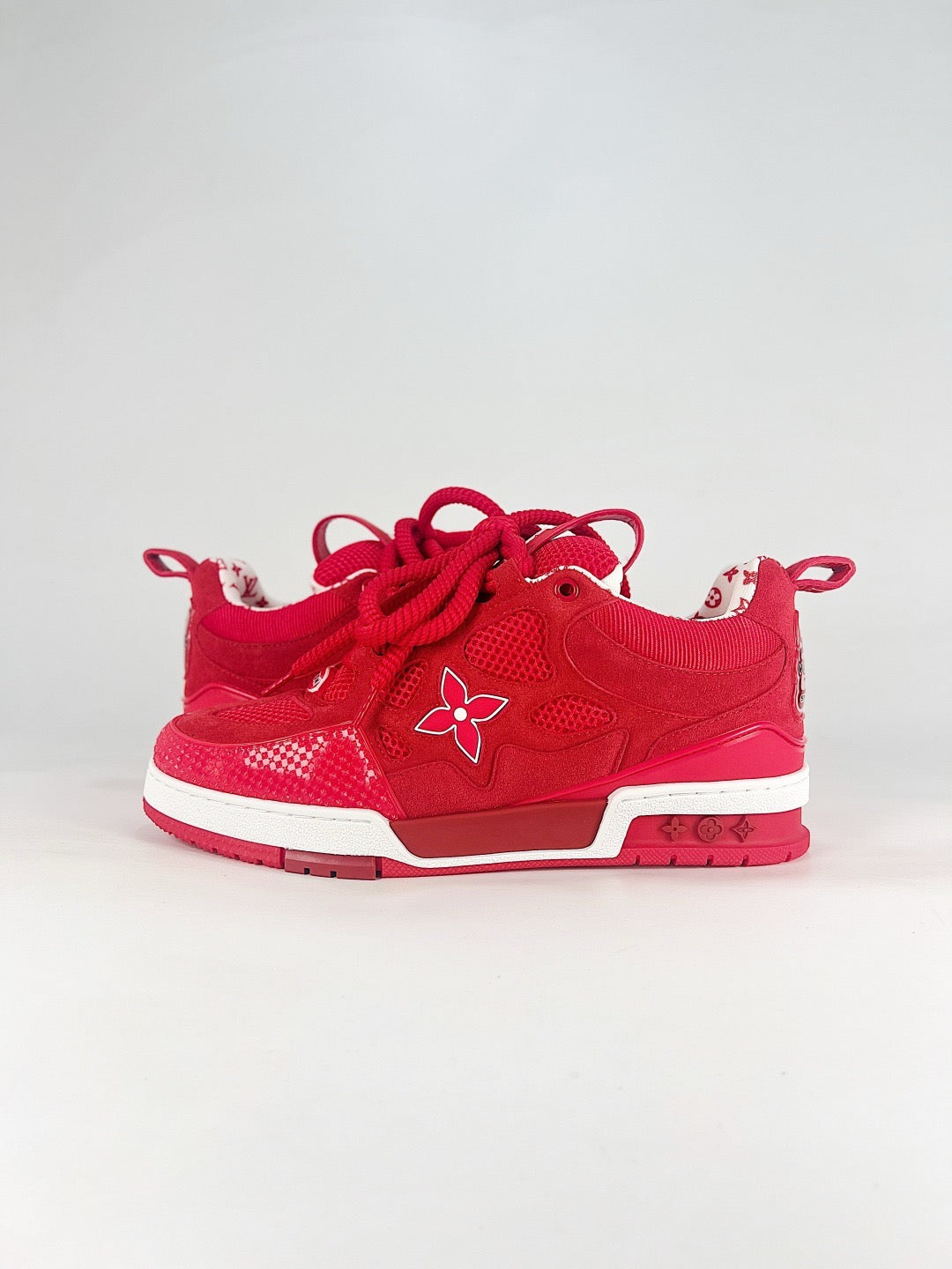 LV Skate Sneakers Men Women All Red Suede Mesh Casual Skate Shoes
