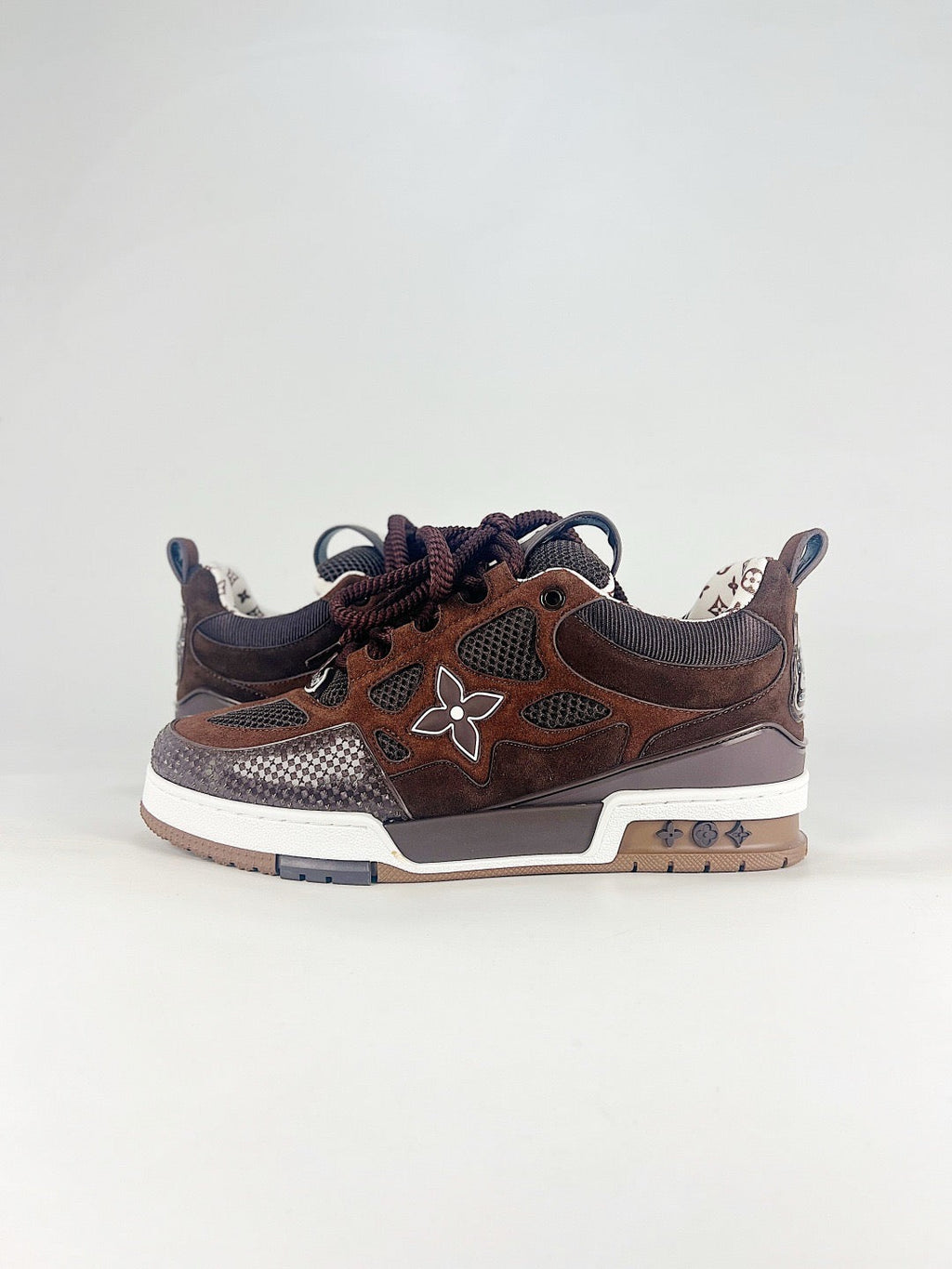 LV Skate Sneakers Men Women Brown Suede Mesh Casual Skate Shoes