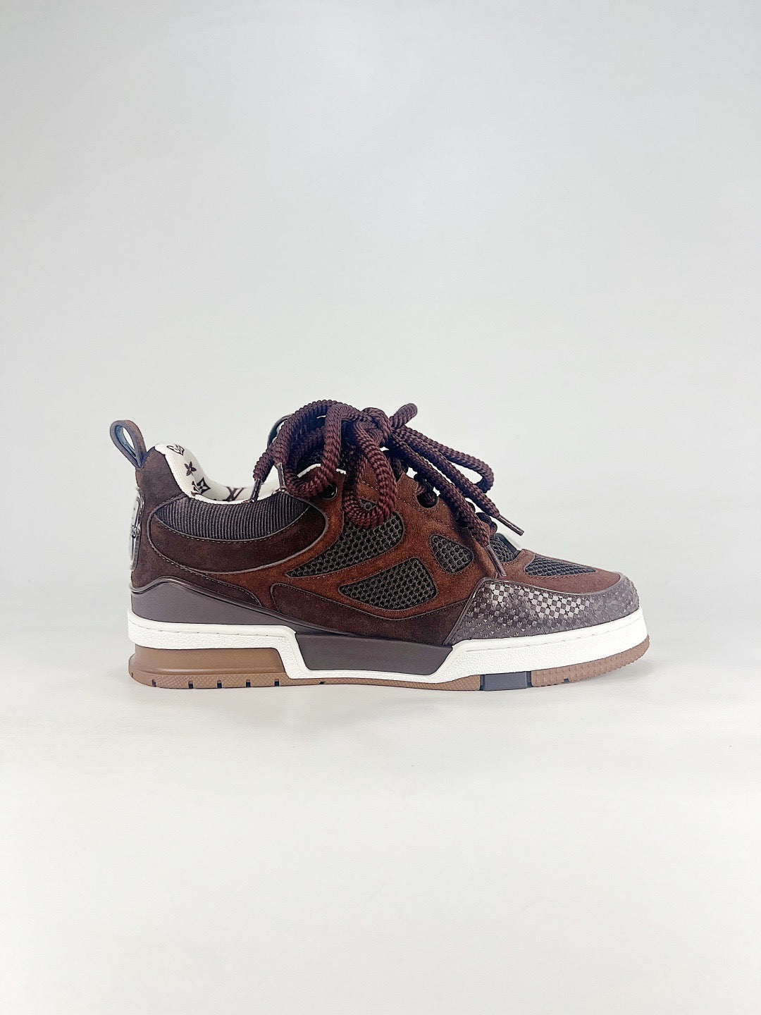 LV Skate Sneakers Men Women Brown Suede Mesh Casual Skate Shoes