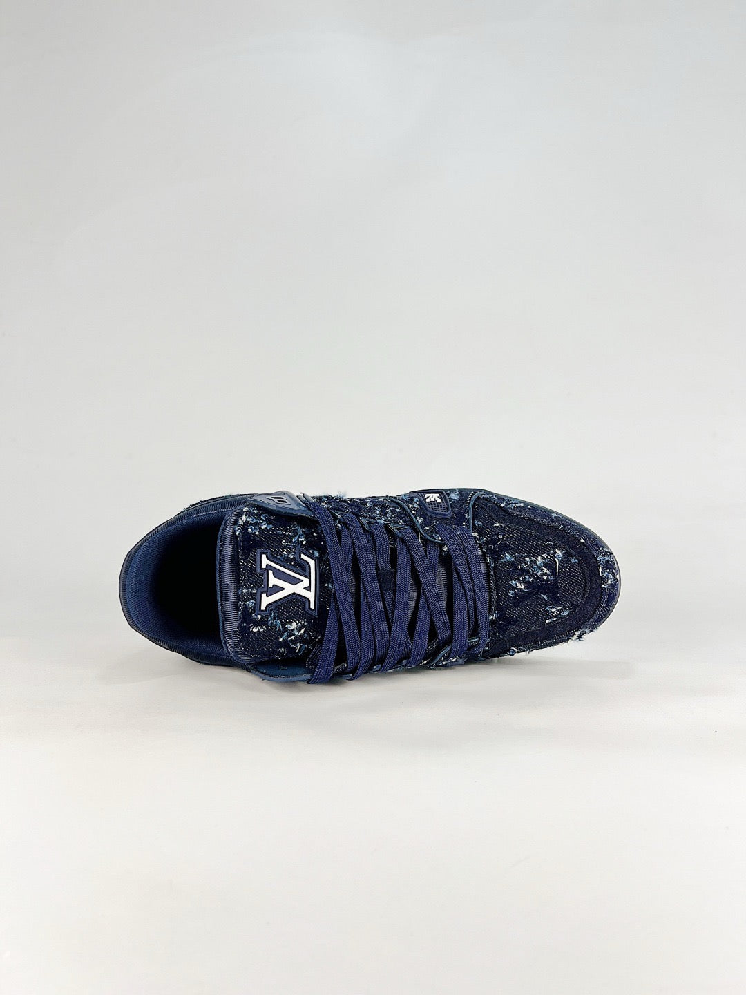 LV Trainer Sneakers Men Women Dark Blue Floral Denim Casual Skate Shoes