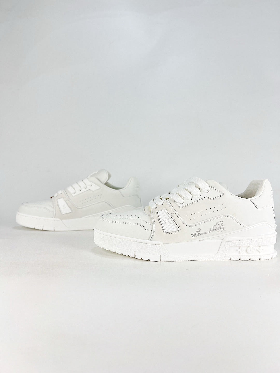 LV Trainer Sneakers Men Women All White Leather Signature Casual Skate Shoes