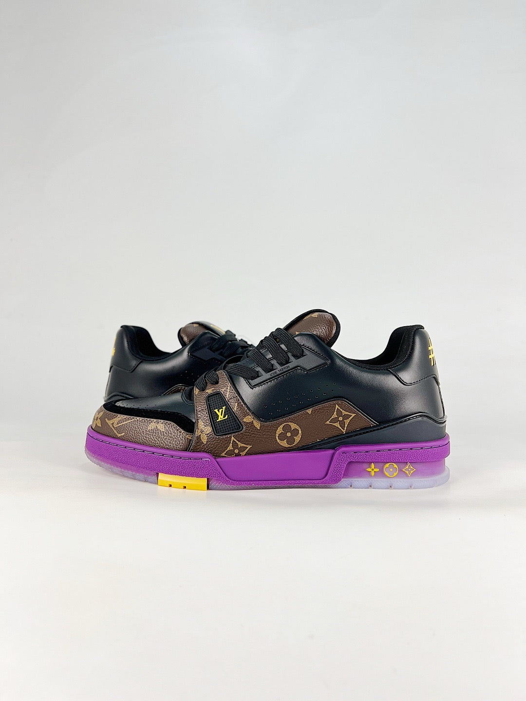 LV Trainer Sneakers Men Women Black Monogram Purple Midsole Casual Skate Shoes
