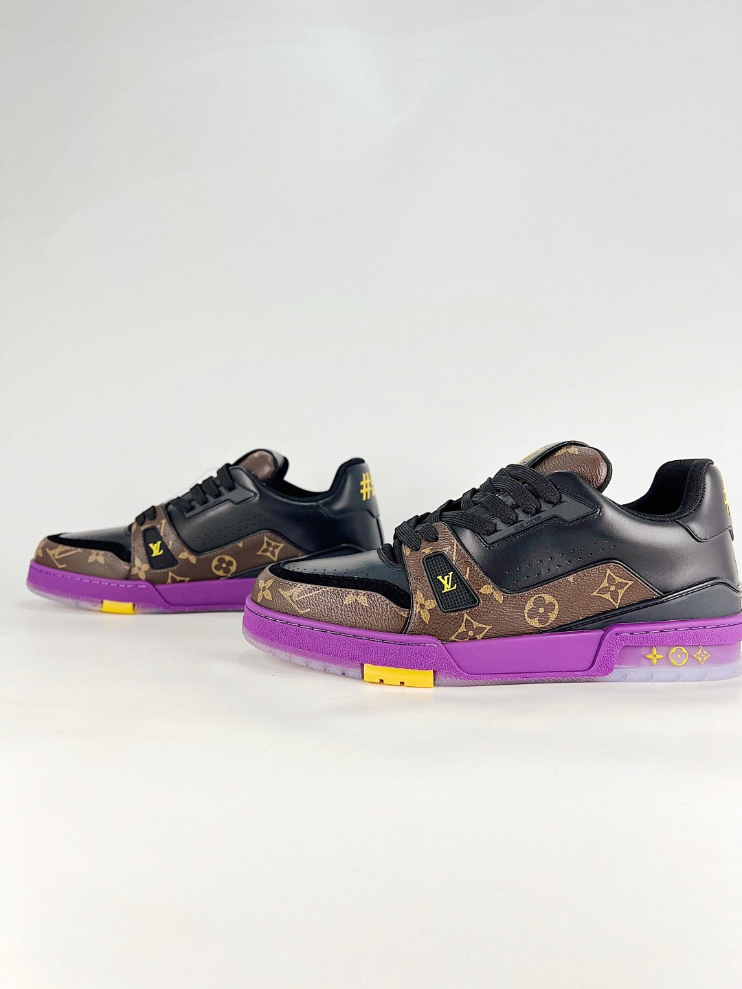 LV Trainer Sneakers Men Women Black Monogram Purple Midsole Casual Skate Shoes