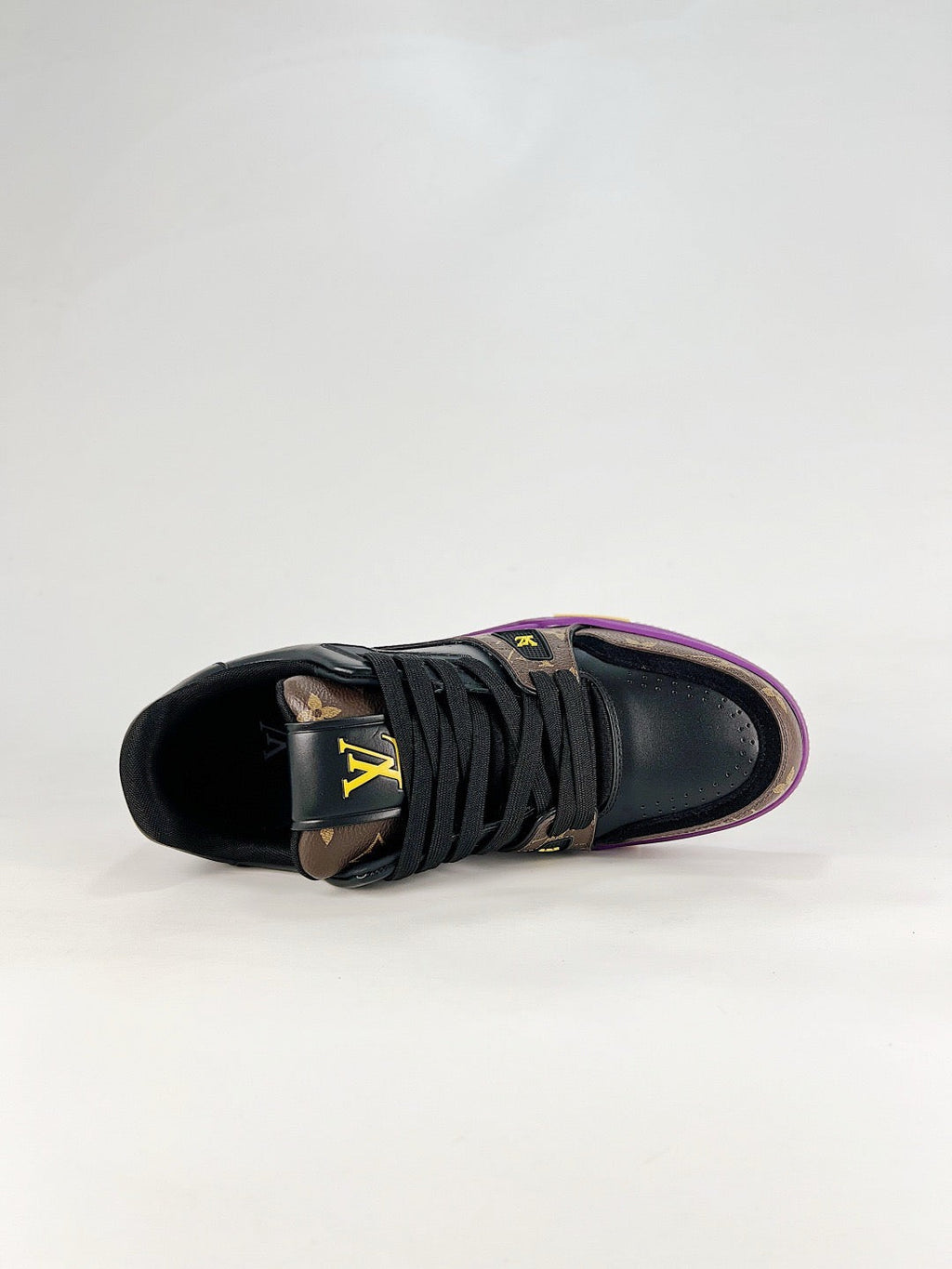 LV Trainer Sneakers Men Women Black Monogram Purple Midsole Casual Skate Shoes