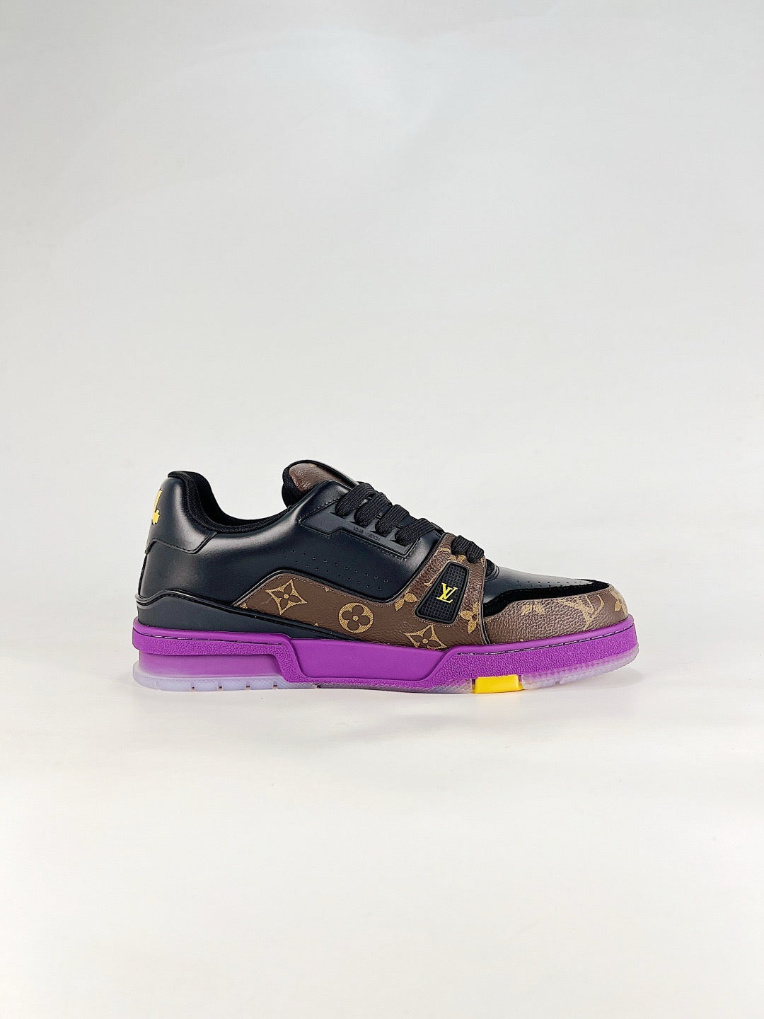LV Trainer Sneakers Men Women Black Monogram Purple Midsole Casual Skate Shoes