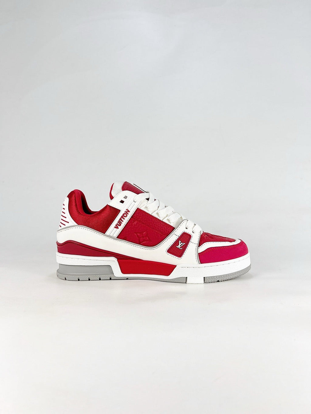LV Trainer Sneakers Men Women Red White Embossed Casual Skate Shoes