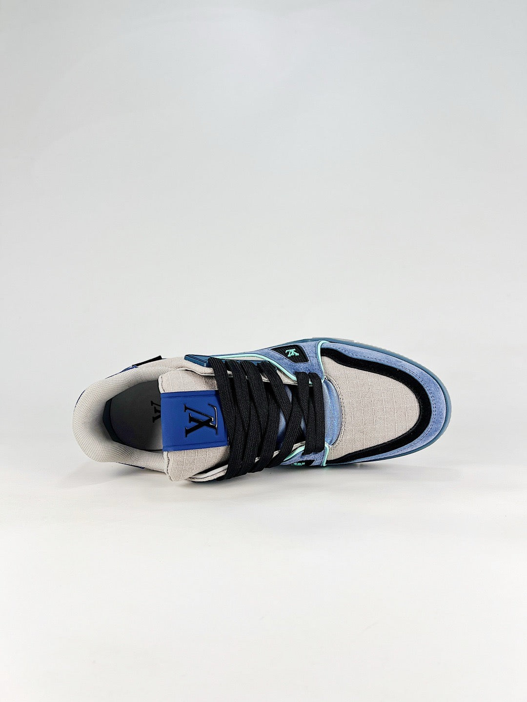 LV Trainer Sneakers Men Women Blue Grey Suede Fabric Casual Skate Shoes