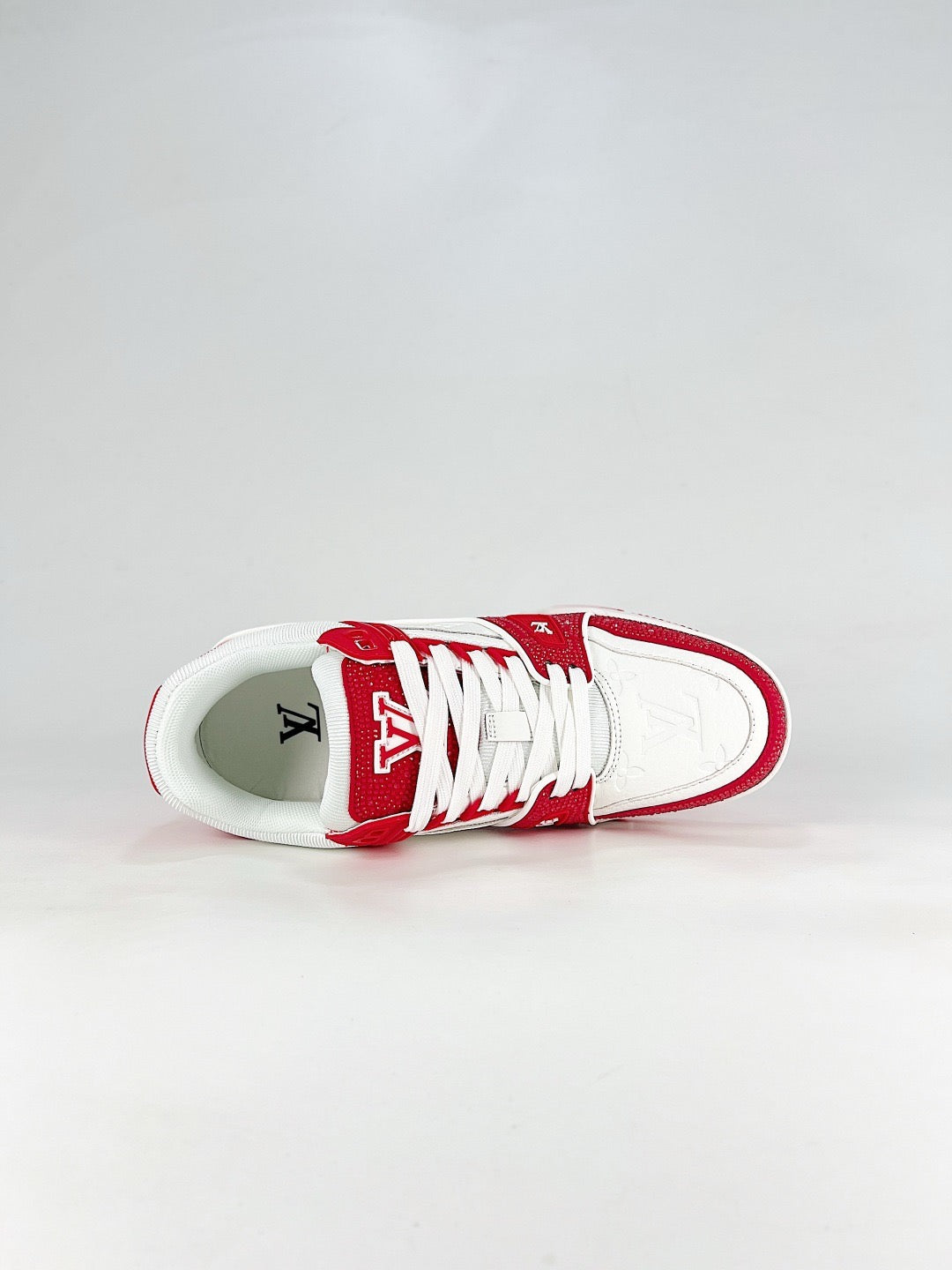 LV Trainer Sneakers Men Women Red White Rhinestone Casual Skate Shoes
