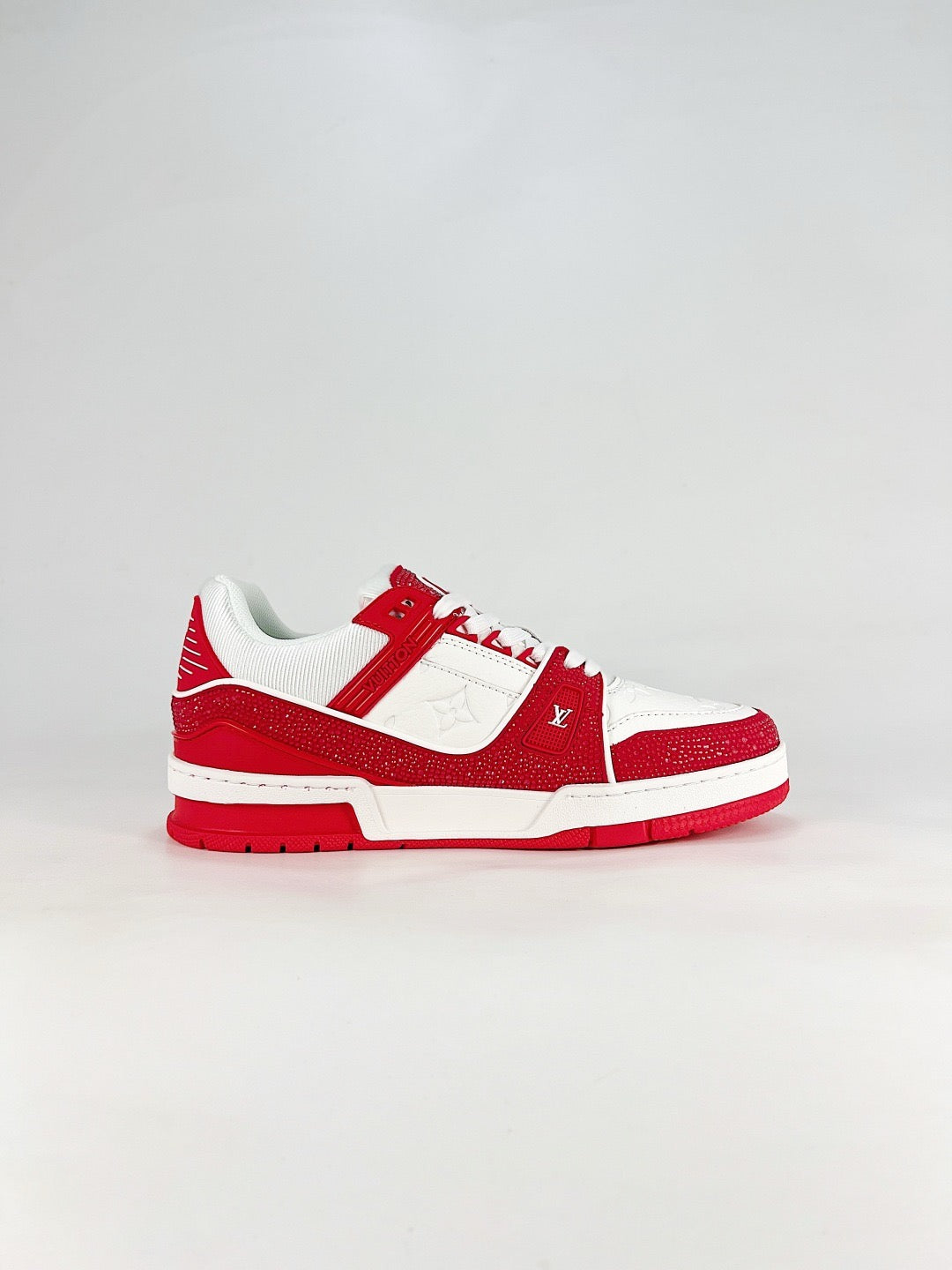 LV Trainer Sneakers Men Women Red White Rhinestone Casual Skate Shoes