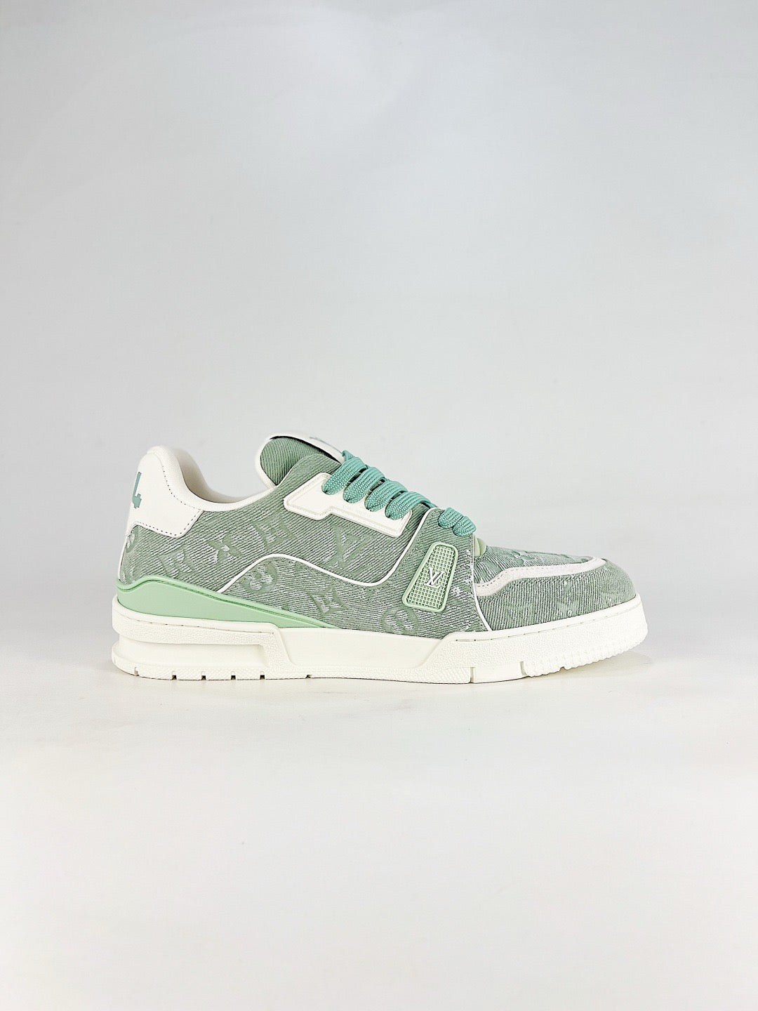 LV Trainer Sneakers Men Women Light Green Monogram Denim Casual Skate Shoes