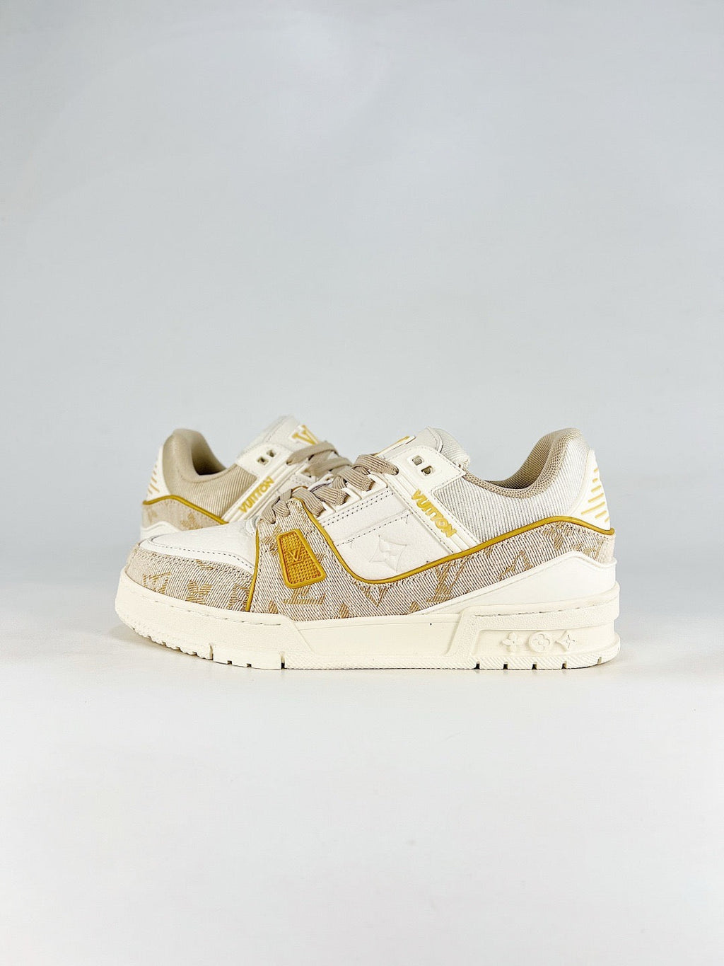 LV Trainer Sneakers Men Women Cream Monogram Denim Casual Skate Shoes