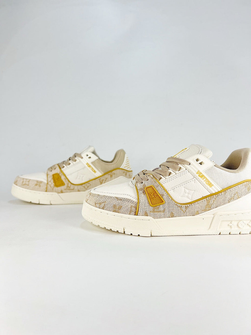 LV Trainer Sneakers Men Women Cream Monogram Denim Casual Skate Shoes
