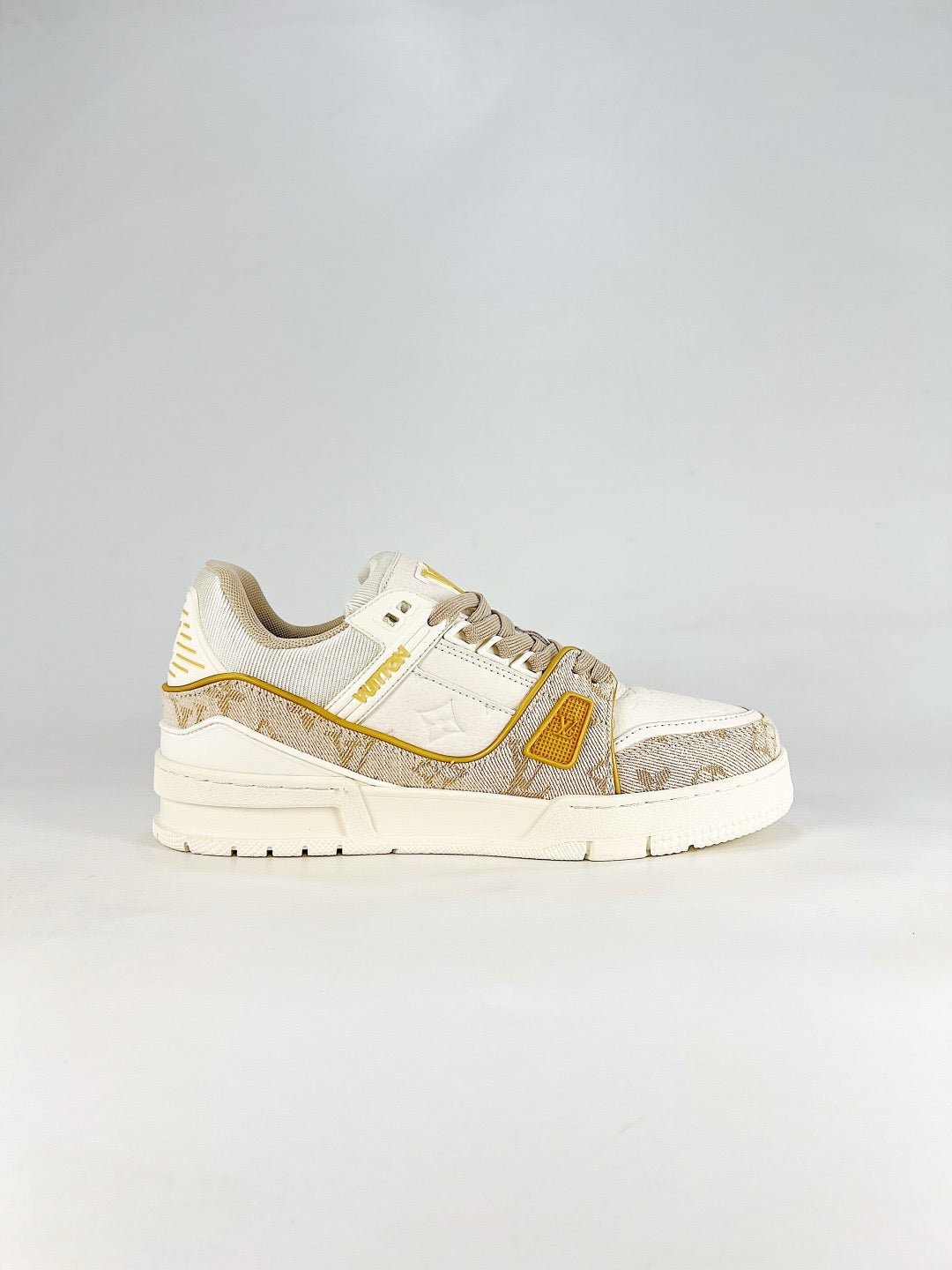 LV Trainer Sneakers Men Women Cream Monogram Denim Casual Skate Shoes